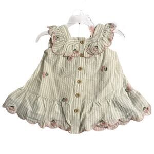 HAPPILY GREY Kids Green Striped Seersucker Cherry Top - 5T